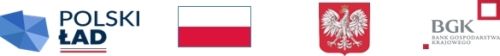 Na grafice znajdują się: logotyp programu Polski Ład, Flaga i Godło Rzeczpospolitej Polskiej oraz logotyp Banku...